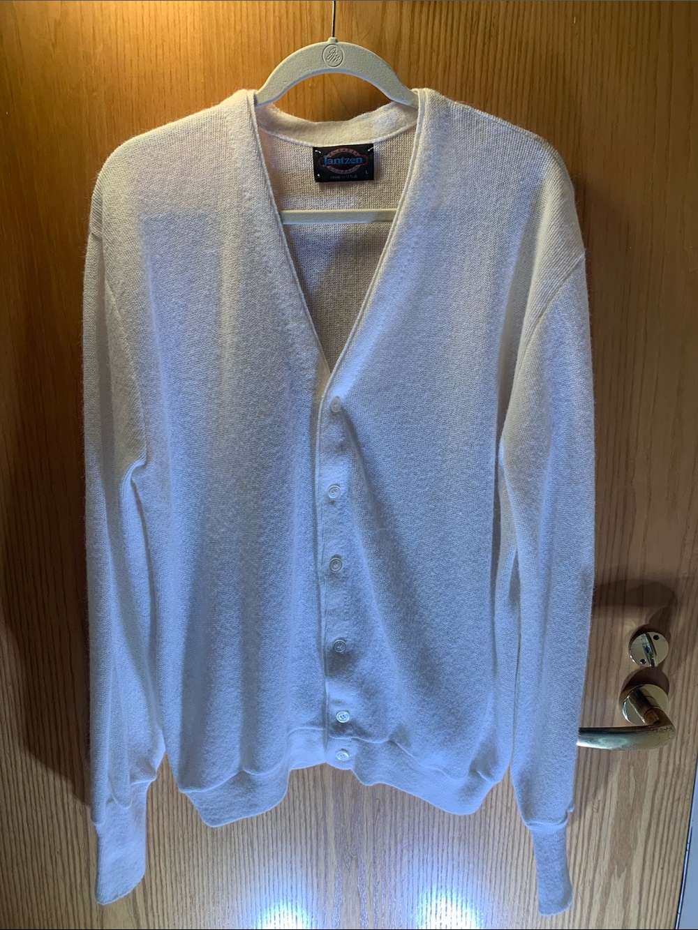 Men’s Jantzen White V-Neck Button-Front Cardigan Size L